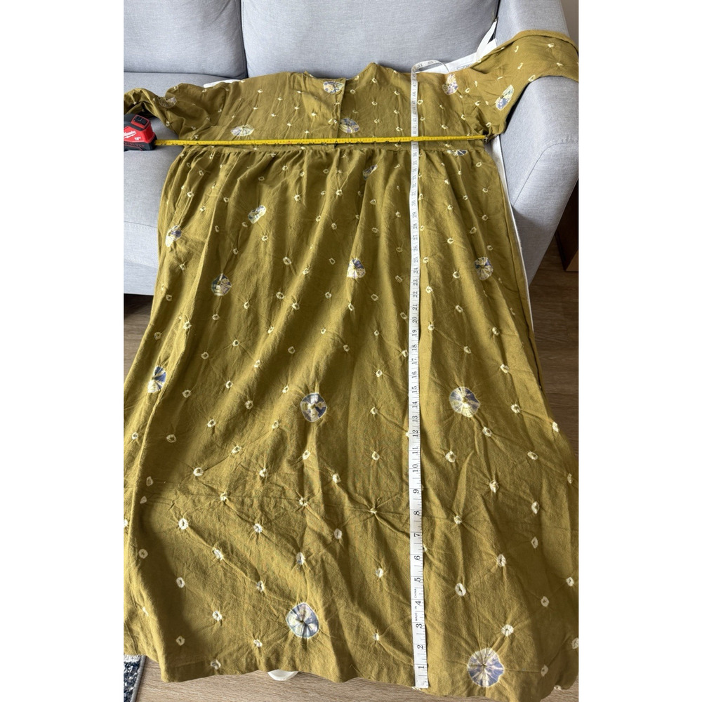 Olive Maxi Cotton hand print Tie Dye Dress Bohemian Beach Peasant EmpireFits 2XL - Picture 6 of 9